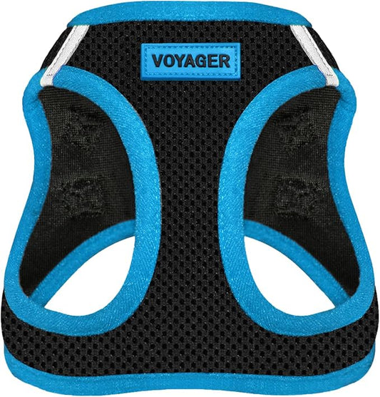 Best Pet Supplies - All Weather Mesh/Plush, Reflective, No Pull Harness for Small, Medium Dogs, Cats - Secure with Hook & Loop Fastener, Buckle, Double D-Rings - Black/Blue Trim, XS