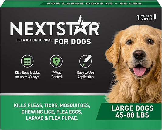 NEXTSTAR Flea and Tick Prevention for Dogs, Repellent & Control, Fast Acting Waterproof Topical Drops, Flea and Tick Prevention for Large Dogs, 1 Monthly Dose