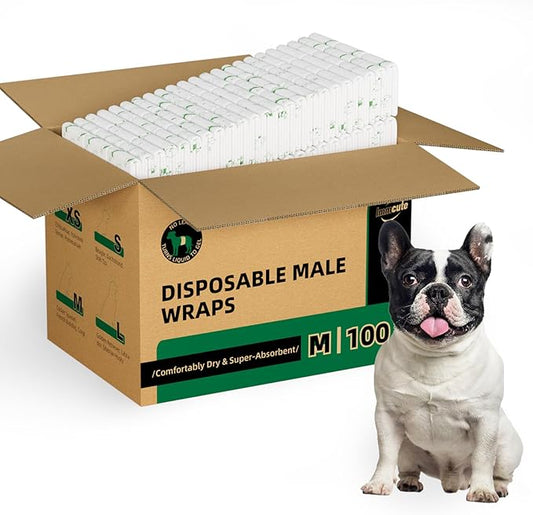IMMCUTE Disposable Male Dog Diapers 100 Ct, Male Dog Wraps with Wetness Indicator, Adjustable Puppy Diapers Male for Medium Dogs