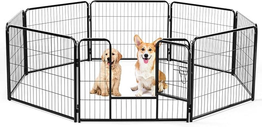 DUMOS Dog Playpen Indoor, Metal 24 Inch 8 Panels Foldable Pet Fence with Door, Outdoor Small Medium Large Dog Puppy Portable Exercise Play Pen for RV Camping, Trips, Play Yard