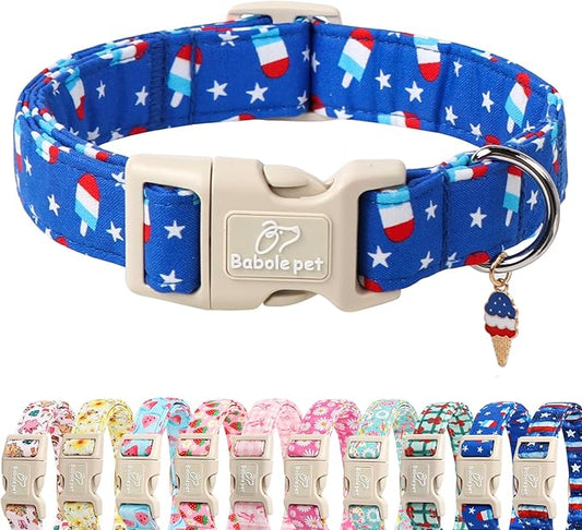 4th of July Dog Collar, Summer Popsicle Patriotic Dog Collars for Large Dogs, Adjustable Lightweight Quick-Release Buckle Collar for Boy&Girl Dogs L