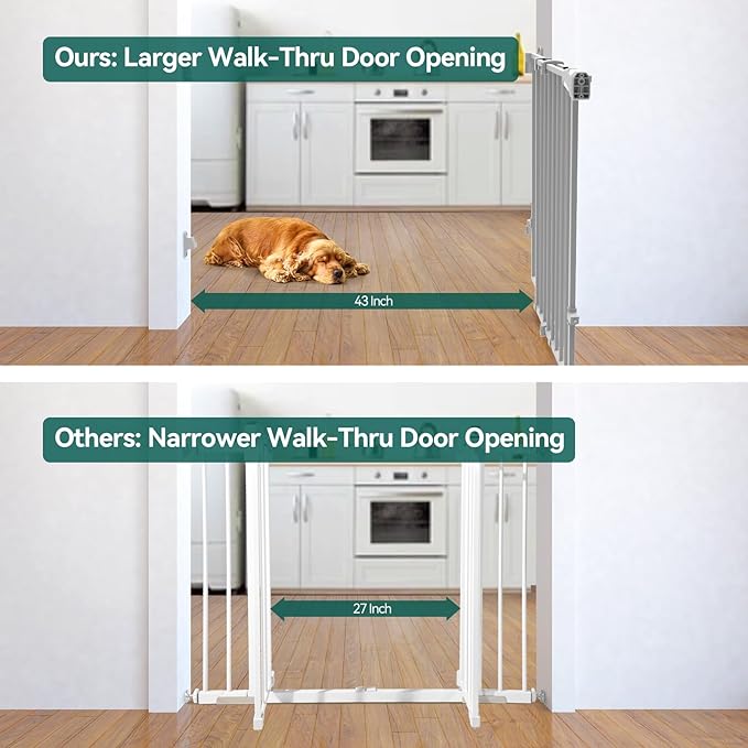 Babelio Baby Gate for Stairs, Kitchen & Doorways, 26-43" W 28" H No Bottom Bar| Easy Installation| One-Handed Operation| Auto-Close| Hardware Mount (Drill Needed) Safety Dog/Pet Gate Indoor (Grey)