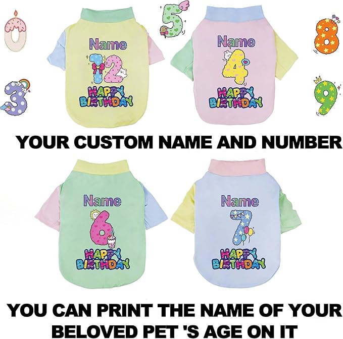 Custom Dog Birthday Shirt,Personalized Pet Apparel Print with Name Age Number,Pet Birthday Outfit,Lightweight Breathable Cotton Vest for Small Medium Large Dogs Cat (Dopamine Blue, Medium)