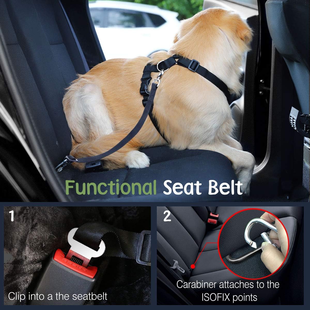 Dog Seat Belt, Safety Vest Dog Car Harness with Adjustable Buckle Dog Seat Belt for Vehicle Nylon Pet Safety Seat Belts Heavy Duty(S, Magenta)