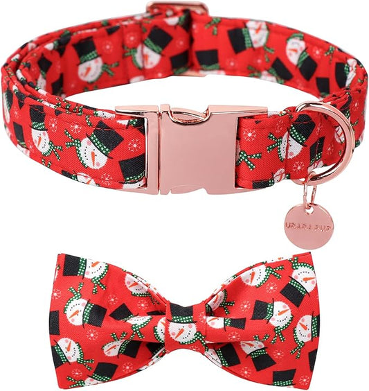 Christmas Dog Collar with Bow Tie, Christmas Collar for Puppy Girl Boy Dog or Cat, Bowtie Dogs Collars with Durable Metal Buckle, Cute Pet Collars, XS