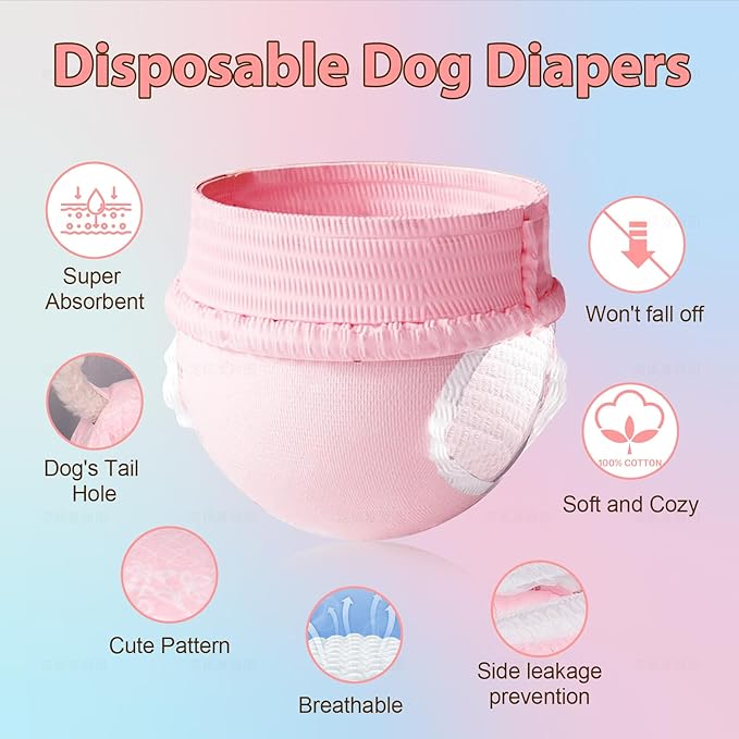 Ambreview Disposable Dog Diapers Female, Just Pull It Up, Doggie Diapers for Female Dogs, Strong Absorbency | Leak Proof, for Dogs in Heat | Elderly | Disabled, L 100 PCS