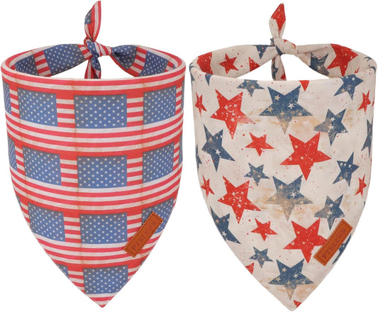 PTDECOR American Flag Dog Bandana Flag Stars Patterns, Patriotic Pet Scarf Reversible Triangle 4th of July Bandanas for Medium Large Dogs Pets (Large)