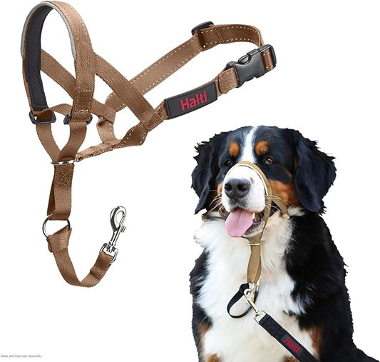 Halti Headcollar - Stop Your Dog Pulling on The Leash. Adjustable, Reflective and Lightweight, with Padded Nose Band. Dog Training Anti-Pull Collar for Large Dogs (Size 4, Desert Sand)