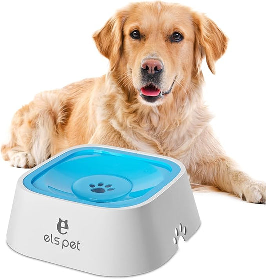 Dog Water Bowl no Spill, 35oz Slow Water Bowl for Dogs, BPA-Free, Anti-Splash & No-Slip Design, 1L Vehicle Carried Travel Spill Proof Pet Bowls, for Small Medium Cats and Pets. (Blue, 1L)