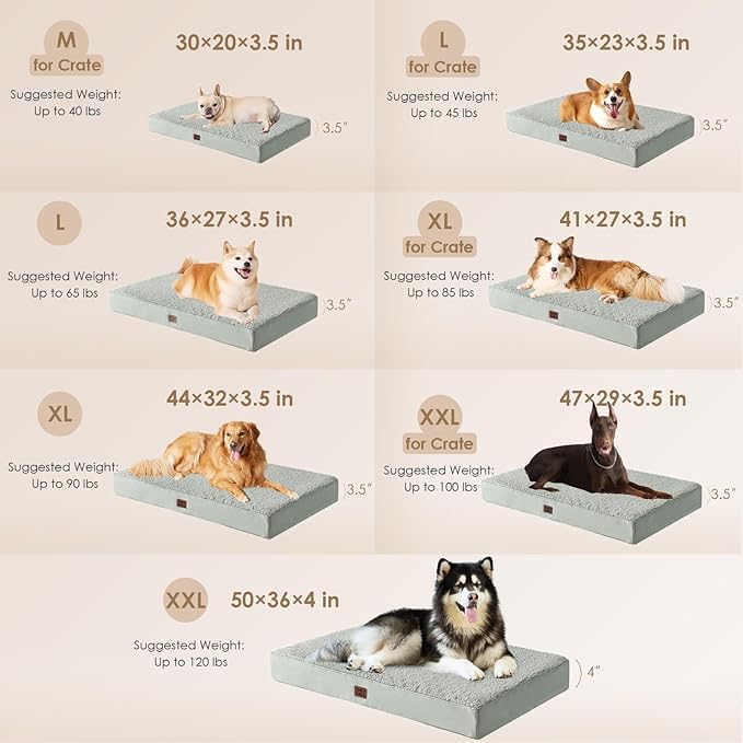 EHEYCIGA Washable Dog Beds for Extra Large Dogs, XL Dog Bed with Removable Cover for Crate, Orthopedic Foam Pet Bed Dog Mat Mattress Cushions for Extra Large Dogs, Greyish Green(41 x 27)