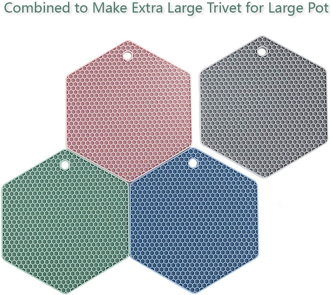 4 Packed Silicone Trivet Mats - DIY Different Size Dish Drying Mat, Hot Pot Holder for Pots & Pans, Non-Slip & Heat Resistant Kitchen Hot Pads for Countertops & Table, Turquoise