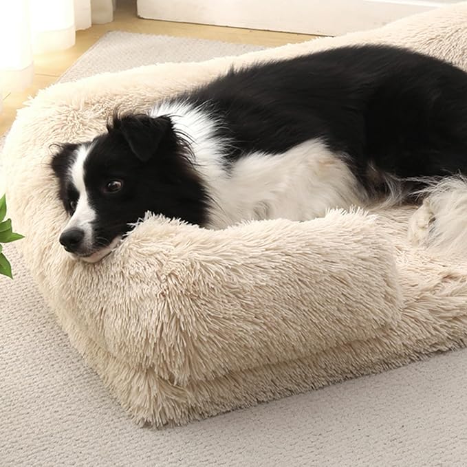 Dog Beds Medium Large Size Dog, Calming Dog Bed with Removable Washable Cover, Waterproof Lining and Nonskid Bottom(Leather Pink,XL)