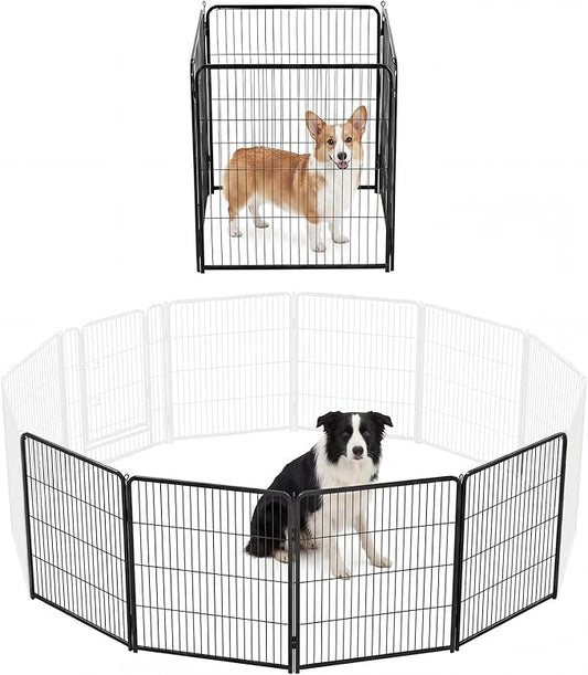 DUMOS Dog Playpen Indoor, Metal 32 Inch 4 Panels Foldable Pet Fence with Door, Outdoor Small Medium Large Dog Puppy Portable Exercise Play Pen for RV Camping, Trips, Play Yard
