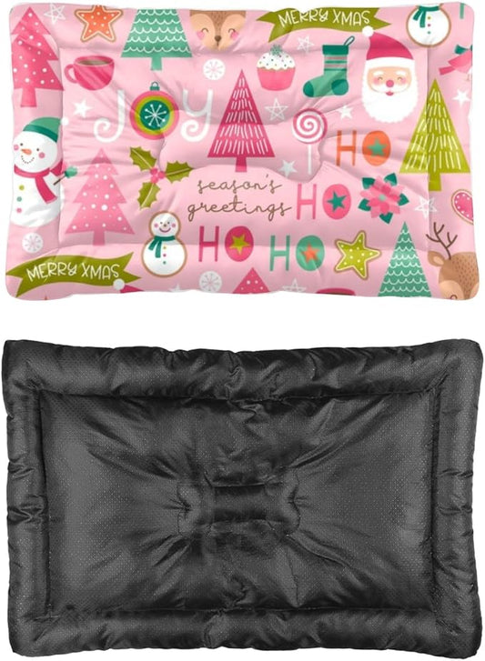Christmas Santa Pink Bed Pads Dog Mat Bed Pet Padssoft Dog Crate Crate Pads Washable Non-Slip for Cages Puppy Beds for Medium Dogs Washable Mat Dogs Cage Accessories Indoor Outdoor 24X18 Inch