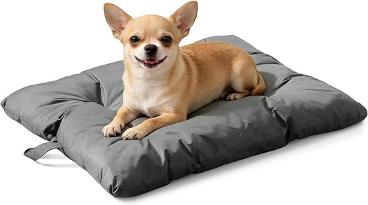 Chew Resistant Dog Bed for Small Dogs - Durable 23"x17" Kennel Pad with Soft Plush Filling, Machine Washable Crate Mat for Aggressive Chewers, Indoor Outdoor Pet Bed, Gray