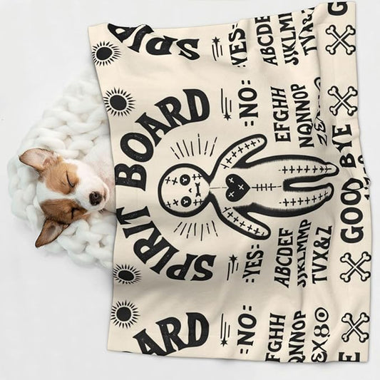 Double Sided Pet Mat for Dog Bed Topper Cat Blanket Furniture Protector, Spirit Board with A Voodoo Doll Occultism Set, Reversible Plush with Tactile Dot Pattern for Style Change