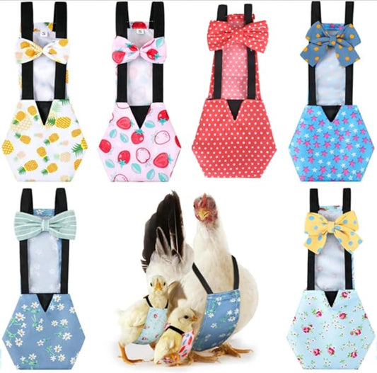 6 Pcs Chicken Diapers for Hens Rooster Ducks Reusable Washable Duck Diapers with Bow Tie for Ducklings Hens Goose Poultry Adjustable Clothes for Hen Rooster Chicken(Classic,L)