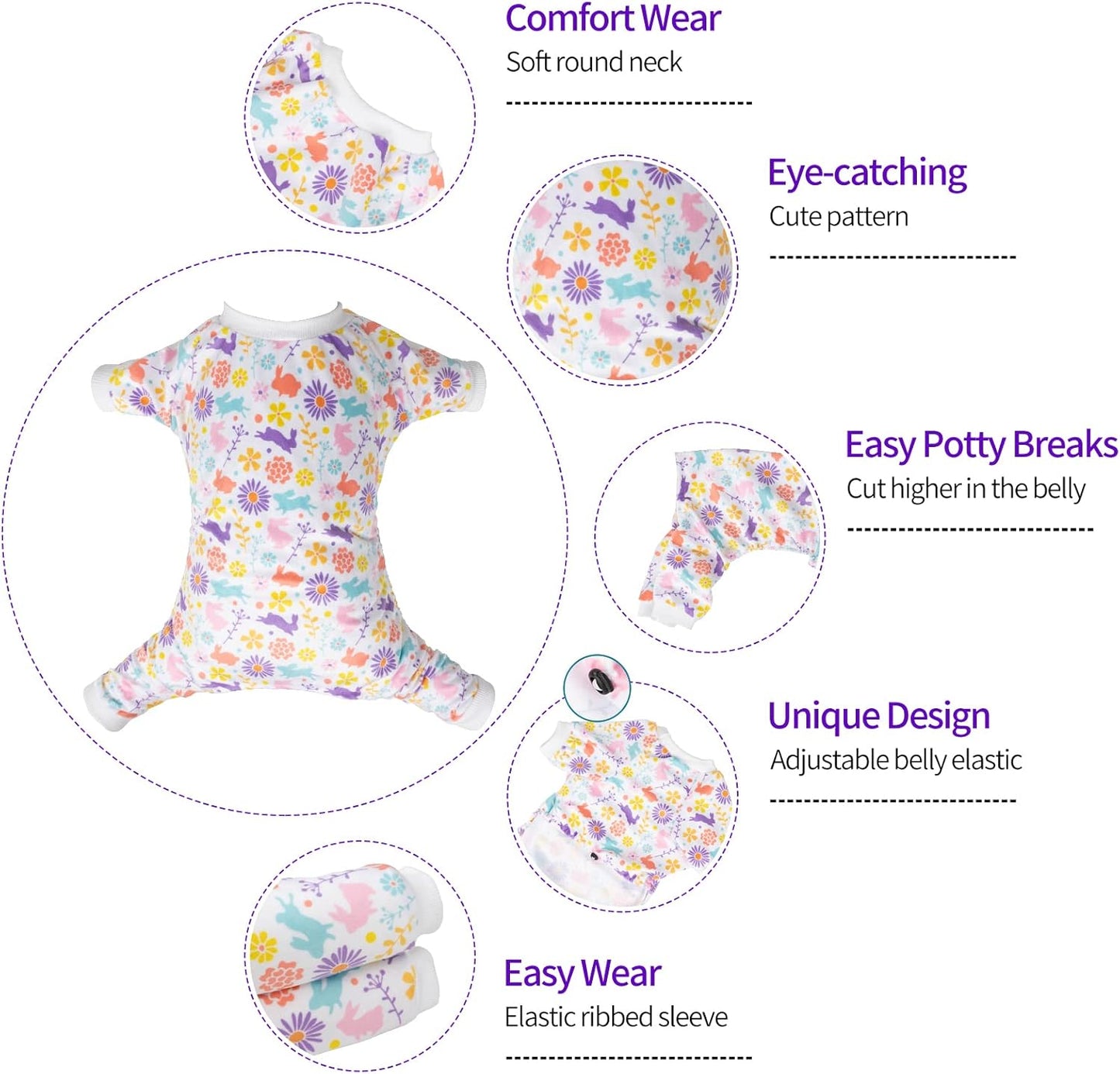 CuteBone Small Dogs Outfit Soft Puppy Onesies Pjs Dog Easter Rabbit Pajamas Pet Coat Cat Apparel Comfy Doggie Jumpsuit Bodysuit for All Seasons P276L