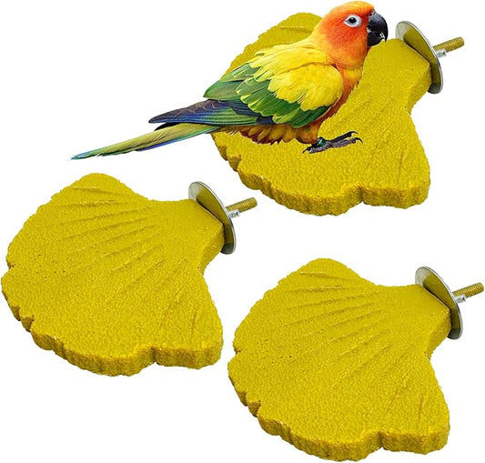3 Pcs Parrot Perch Resin Bird Beak Grinding Stone Leaf Shape Perch Stand Foot Clawing Trimmer Bird Cage Accessories for Cockatiels Conures Budgies Lovebirds (Yellow)