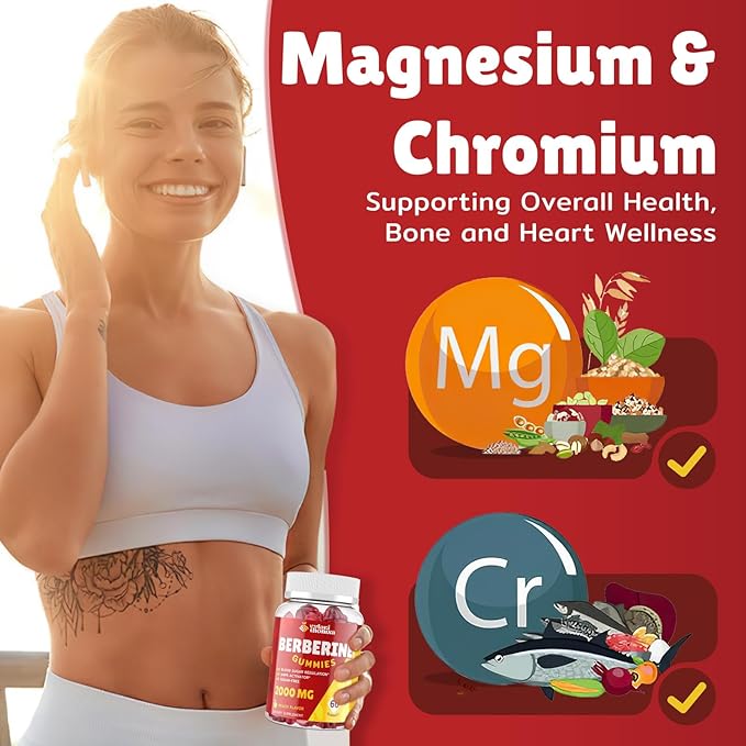 2000mg Berberine Supplement Gummies - High Potency Berberine with Ceylon Cinnamon Candy, Turmeric, Magnesium, Chromium - Sugar Free, Vegan, Non-GMO, Gluten-Free - Peach Flavor 60 Gummies - 1 Pack
