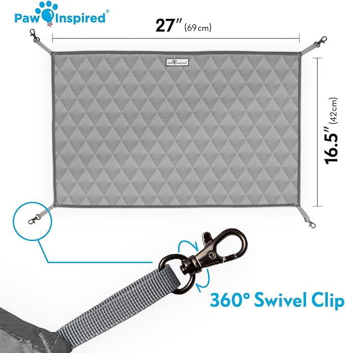 Paw Inspired Hanging Fleece Hammock for Ferrets, Rats, Chinchillas, Sugar Gliders, Small Pets | Hideout Toy for Guinea Pigs, Hamsters | Swivel Clips for Small Animal Cages (Gray/Light Gray)