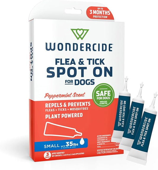 Wondercide - Flea & Tick Dog Spot On - Flea, Tick, and Mosquito Repellent, Prevention for Dogs with Natural Essential Oils - Up to 3 Months Protection - Small 3 Tubes of 0.05 oz
