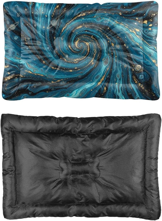 Blue Gold Fluid Swirl Marble Art Dog Beds Medium Furniture Dog Crate Mat Crate Pad Beds for Washable Non-Slip Pet Bed for Cute Bed Travel Mat Pet Furniture Indoor Outdoor 36X24 Inch