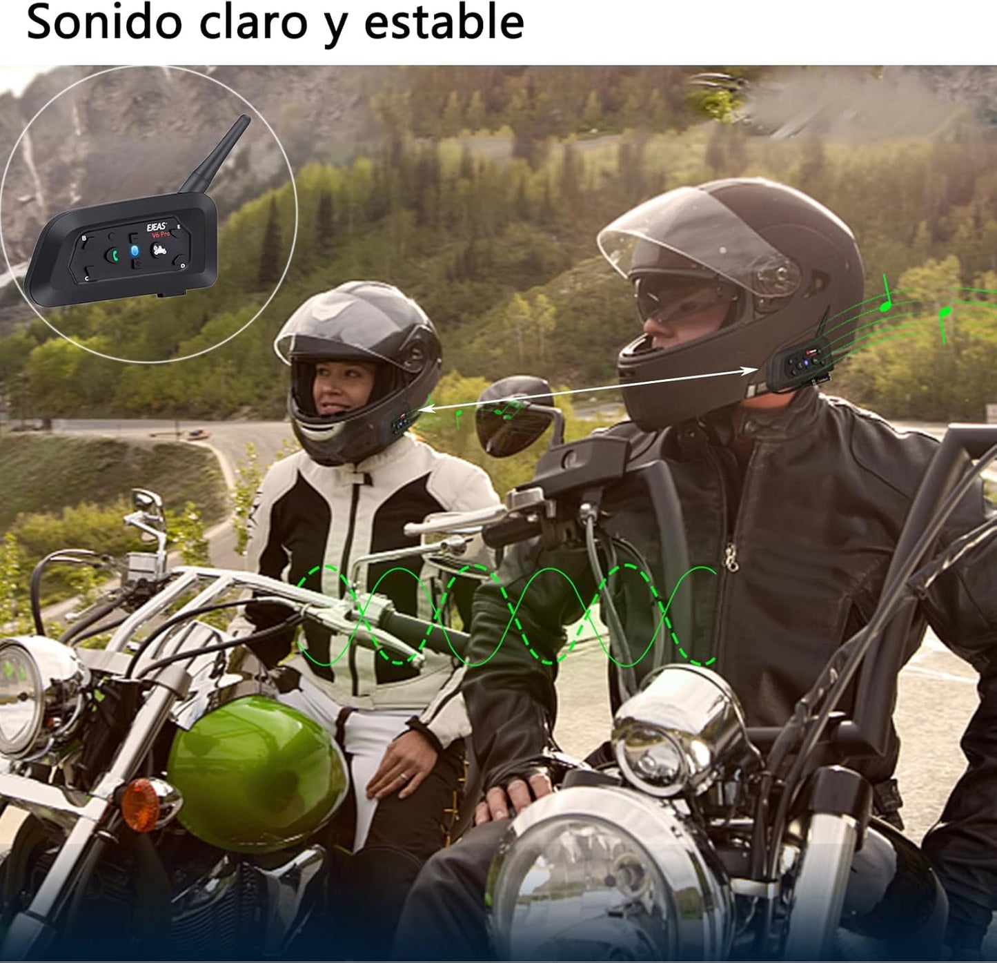 V6 Pro Motorcycle Helmet Bluetooth Intercom Headset 1200M 2 People Full Duplex Wireless Motorbike Interphone Connect Up to 6 Riders for Motorcycling Skiing and Climbing (2 Pack)