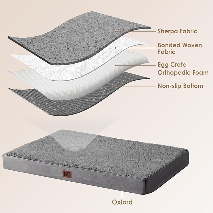 EHEYCIGA Orthopedic Dog Beds for Large Dogs with Removable Washable Cover for Crate, Grey, 35x23