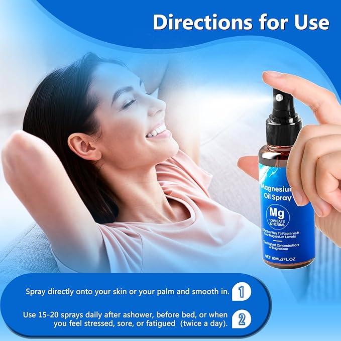 Magnesium Oil Spray, Magnesium Oil Skin & Body Extra Strength, 60Ml Pure Magnesium Chloride Oil Spray, Organic Natural Magnesium Spray, Easy to Absorb and Use