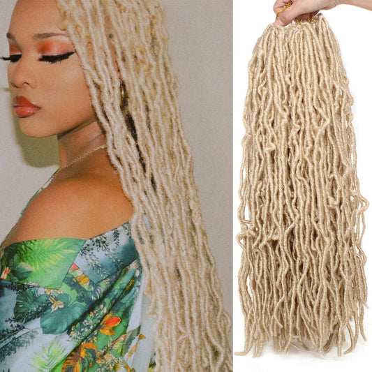 18 Inch Blonde Nu Faux Locs Crochet Hair 2Packs Goddess Soft Locs Crochet Braids Hair For Butterfly Locs, Pre-Looped Soft Natura