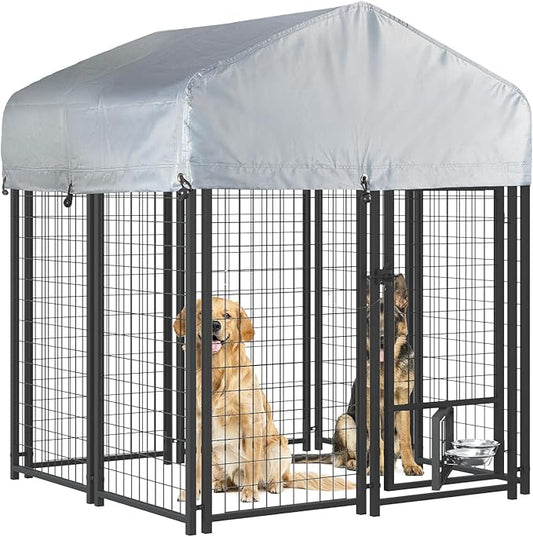 LEMBERI 4x4x4 Outside Dog Kennel with Roof for Large Dogs,Heavy Duty Welded Wire Steel Dog Playpen Fence with Secure Lock, Pet Pen with UV-Resistant Waterproof Cover (45.4''L x 50.4''W x 56.6''H)
