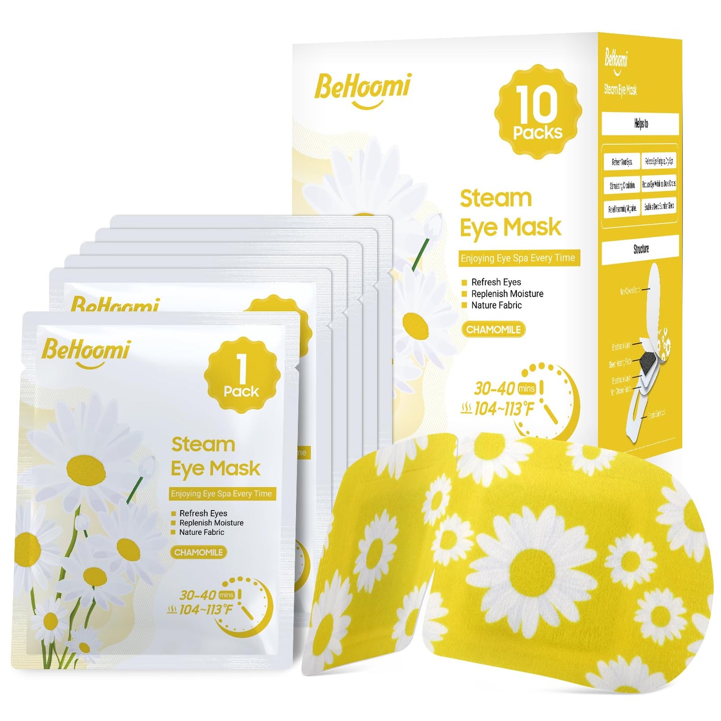 Behoomi Steam Eye Mask, 10 Packs Heated Eye Mask, Self Heating Disposable Spa Warm Compress For Eyes Sleep Mask, Soothing Moist