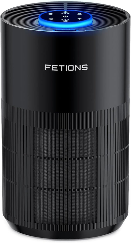 Air Purifiers for Bedroom with H14 True HEPA, Quiet Air Cleaner With Sleep Mode Night Light, Small Air Purifier Covers Up to 1200ft², 360° Air Intake, 3 Speeds, Timer, Aroma Function, Black