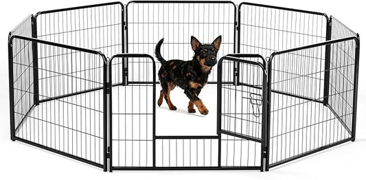 DUMOS Dog Playpen Indoor, Metal 24 Inch 8 Panels Foldable Pet Fence with Door, Outdoor Small Medium Large Dog Puppy Portable Exercise Play Pen for RV Camping, Trips, Play Yard