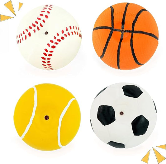 CHIWAVA 4 Pack 2.4" Squeak Latex Puppy Dog Toy Ball Sports Balls Sets Fetch Interactive Toy for Small Dogs