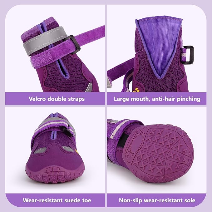 Dog Shoes for Large Medium Small Dog, Mesh Breathable Dog Shoes for Hot Pavement, Anti-Slip Dogs Boots Paw Protectors with Reflective for Outdoor Walking Indoor Hardfloors (Size 4)