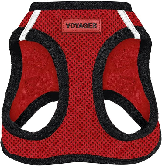 Best Pet Supplies - All Weather Mesh / Plush, Reflective, No Pull Harness for Small, Medium Dogs, Cats - Secure with Hook & Loop Fastener, Buckle, Double D-Rings - Red/Black Trim, M