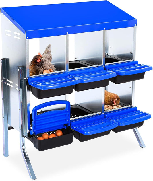 Chicken Nesting Box, 6 Hole 2 Layer Hen Nest Boxes with Legs, Roll Away Eggs Laying Boxes,Cleanable Pull Out Hen Roosting Boxes