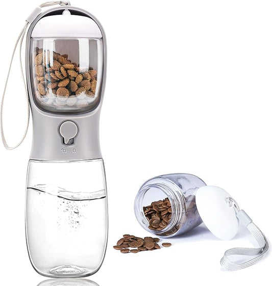 Dog Water Bottle with Food Container, Portable Leak Proof Pet Water Dispenser for Walking Hiking Travel, Puppy Essentials Accessories for Small Large Dogs, Dog Gifts (10oz/15oz/19oz)
