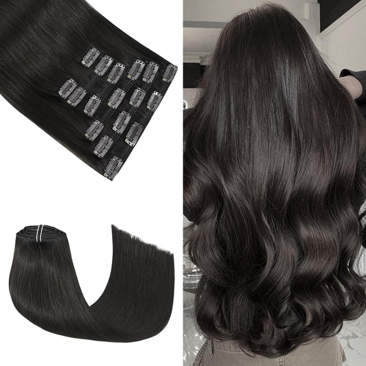 Honsoo Clip In Hair Extensions Real Human Hair Dark Brown 22In 7Pcs No Shedding No Tangling Long Soft Remy Human Hair Extensions