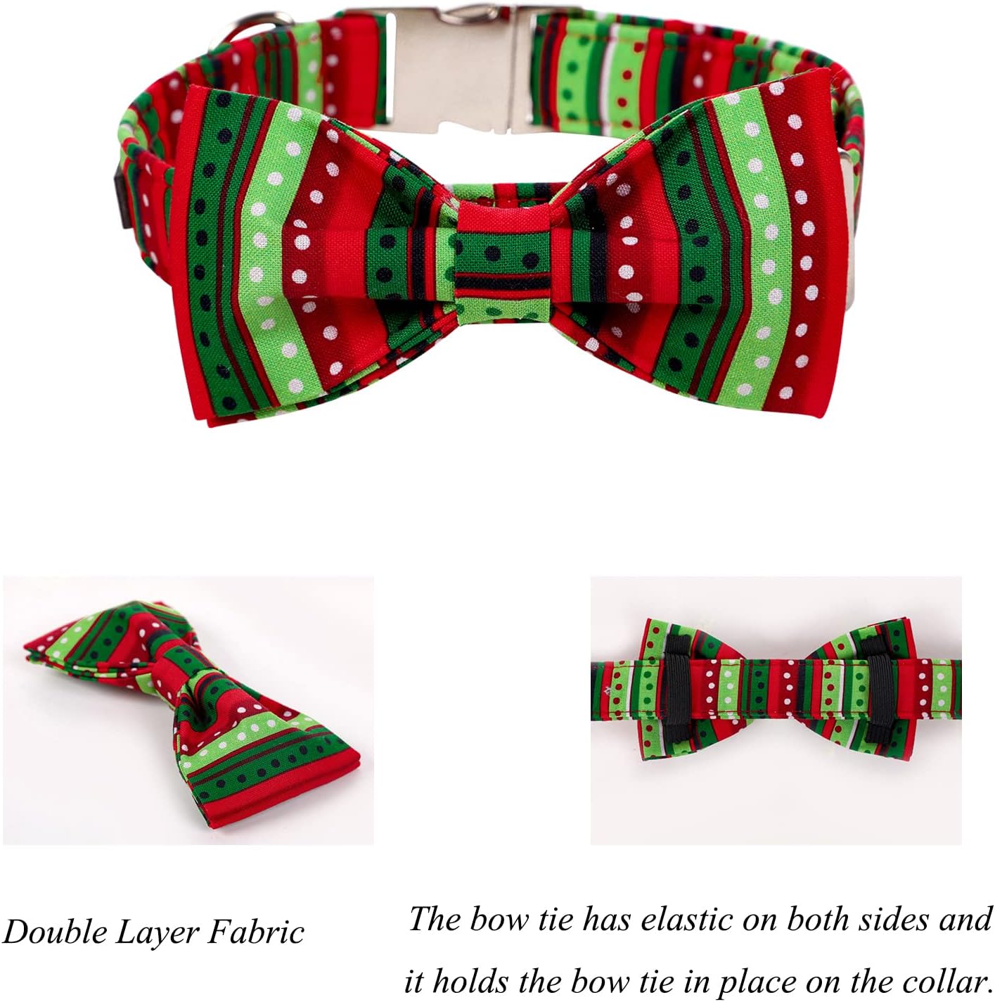 Lionet Paws Christmas Dog Collar with Bowtie, Dog Bowtie Collar with Metal Buckle for Dogs, Adjustable Comfortable Dog Collar Girl Boy Gift, XL, Neck 16-26 in