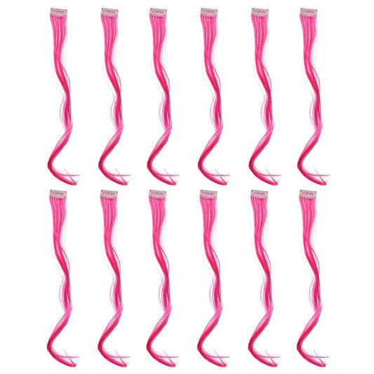 Swacc 12 Pcs Curly Wavy One Color Party Highlights Clip On In Hair Extensions Colored Hair Streak Synthetic Hairpieces (Neon Pin