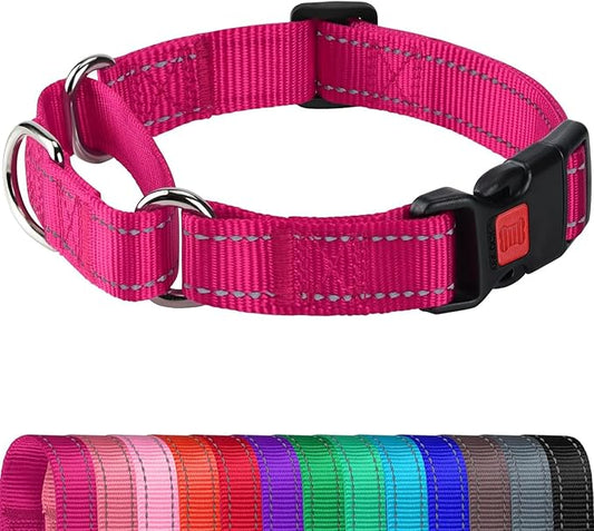 Joytale Martingale Collar for Dogs, Reflective Heavy Duty for Safety, Quick Release Buckle, Adjustable Nylon Collars for Small Dogs Walking Training, Hotpink,S