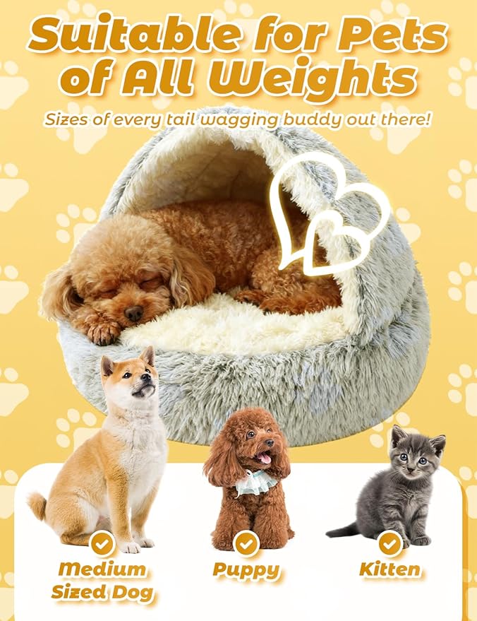 Dog Bed, Dog Bed with Cover Cave, Dual Comfort Design, Pet Bed for Small/Medium/Large Cats and Dogs, Anxiety Relief, Durable & Chew-Proof, Improves Sleep & Behaviour (Green, 24in)