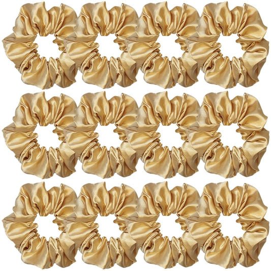 12 Pcs Satin Silk Scrunchies And Hair Accessories - Soft Ties, Fashion Bands, Bows, Ropes, Elastic Bracelets, Ponytail Holders F