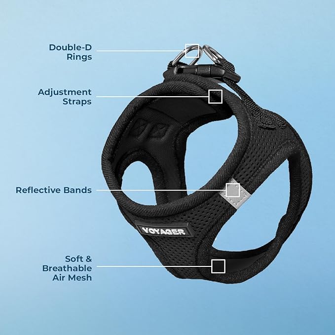 Best Pet Supplies - All Weather Mesh / Plush, Reflective, No Pull Harness for Small, Medium Dogs, Cats - Secure with Hook & Loop Fastener, Buckle, Double D-Rings - Black/Black Trim, M