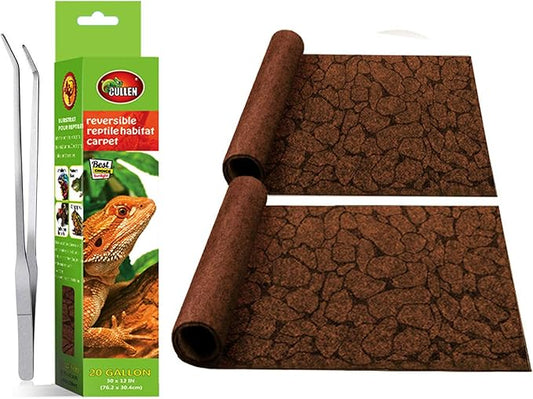 2PCS Reptile Carpet 20 Gallon, Pet Terrarium Liner, Reptiles Cage Mat/Substrate for Snakes, Chameleons, Geckos and Bearded Dragon Tank Accessories with Tweezers Feeding Tongs Desert(30*12in)
