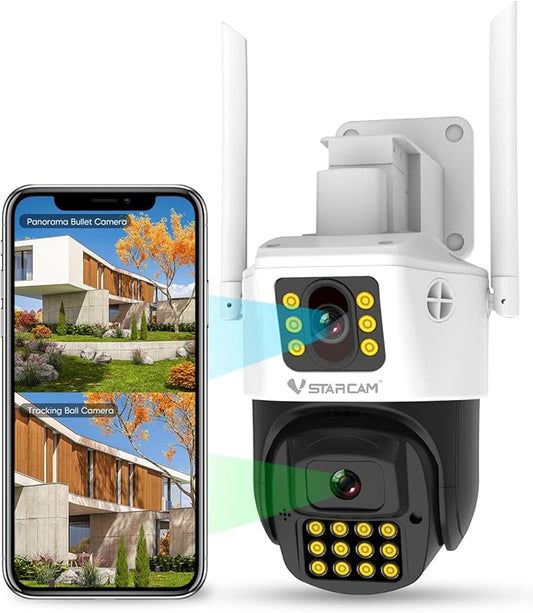 VSTARCAM 3MP+3MP Security Cameras Wireless Outdoor, 2K Dual Camera, 360° Pan & Tilt, Custom Alarm Sound, Full Color Night Vision, 2-Way Audio, 2.4GHz WiFi, PIR Motion Sensor,Real Time Notifications