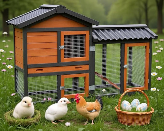 Chicken Coop, Chicken Run, Small Wooden Duck Coop Outdoor 2-Tier Hen House All Weather Used Poultry Quail Cage Rabbit Pet Hutch House with (Brown with Black)